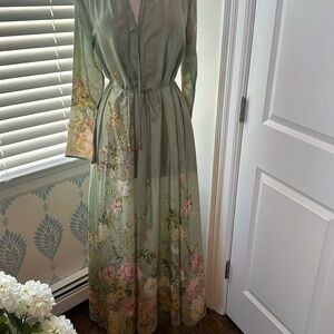 ZIMMERMANN GREEN FLORAL SILK MAXI DRESS SIZE 2